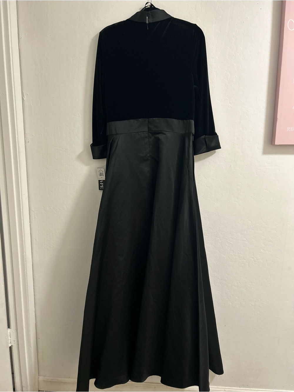 XSCAPE Black Velvet & Satin Wrap Waist Dress - Picture 5 of 8